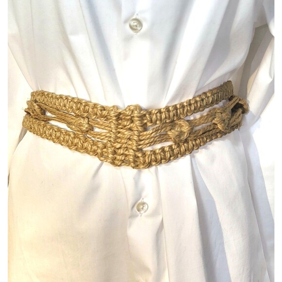 Trio of Boho Tie Back Belts White Cutout Studded Leather, Macrame and Denim main image 8